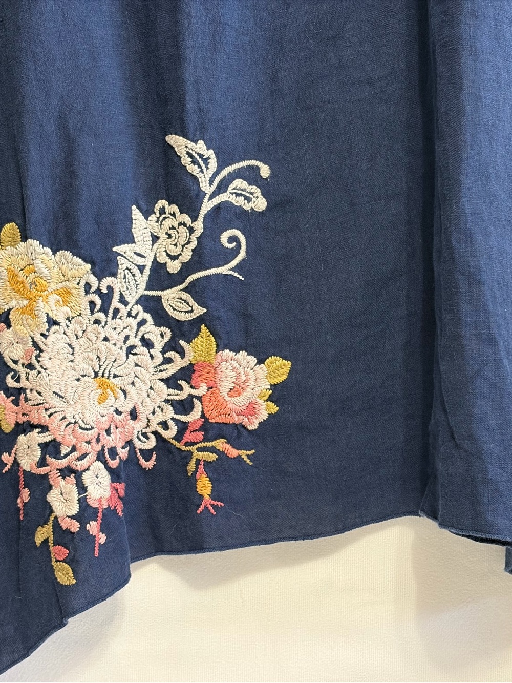 Johnny Was Navy Embroidered Midi Dress with Pink & Yellow Floral Accents - Picture 4 of 13